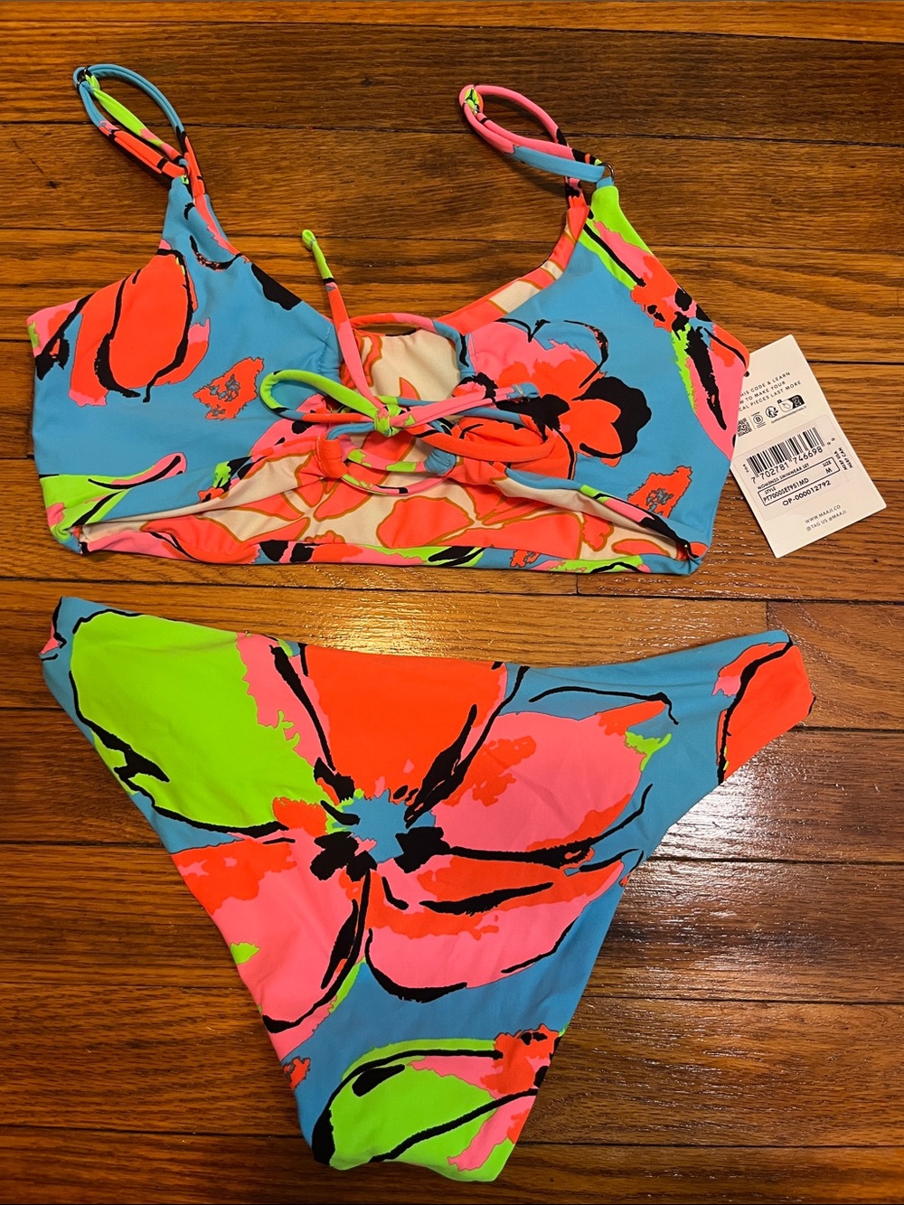 Maaji NWT lanaii reversible floral sporty bralette bikini set size medium - Picture 3 of 6